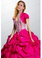 Fashionable Hot Pink Taffeta Special Occasion Quinceanera Jacket with Beading and Ruffles