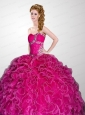 Hot Pink Sweetheart Beading and Ruffles Quinceanera Dress