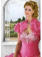 Inexpensive Red Organza Short Quinceanera Jacket with Ruffles