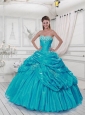 Popular Sweetheart Appliques and Pick-ups Turquoise Dresses for Quinceanera