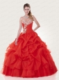 The Super Hot Sweetheart Coral Red Quinceanera Dresses With Appliques and Pick Ups
