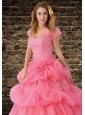 The Super Hot Watermelon Red Organza Special Occasion Quinceanera Jacket