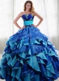 2015 Popular Blue Sweetheart Quinceanera Dresses with Appliques and Ruffles