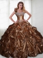 2015 Wonderful  Brown Sweet 16 Dresses with Beading and Pick-ups