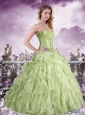 Beautiful Appliques and Ruffles Apple Green Strapless Quinceanera Dress
