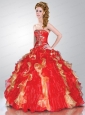 Beautiful Sweetheart Beading and Ruffles Red and Gold Quinceanera Dress