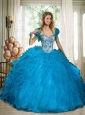 Blue Sweetheart Beaded Decoarte Ball Gown Quinceanera Dress with Ruffles