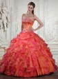 Classical Strapless Orange and Pink Quinceanera Dresses with Appliques and Ruffles