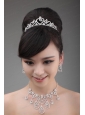 Elegant Rhinestone Wedding Jewelry Set Including Drop Earrings Crown And Necklace