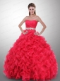 Exclusive Strapless Appliques and Ruffles Quinceanera Dress in Hot Pink