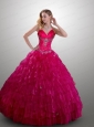 Exquisite Straps Ball Gown Ruffles and Beading Hot Pink  Quinceanera Dresses