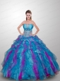 Inexpensive Multi-color Quinceanera Dress with Ruffled Layers and Beading