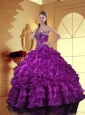 Luxurious Strapless Appliques and Ruffles Quinceanera Dresses in Purple