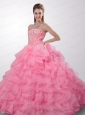 Remarkable Strapless Rhinestone and Ruffles Baby Pink Quinceanera Dress