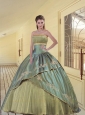 Special Strapless Olive Green Quinceanera Gown with Pleats and Appliques