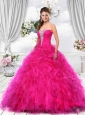 Sweetheart Organza Hot Pink Quinceanera Dress with Beading