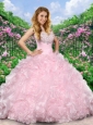 Lovely Sweetheart Beading and Ruffles Quinceanera Dress in Baby Pink