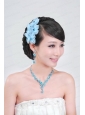 Blue Crystal Round Shaped Jewelry Set Including Necklace And Headflower