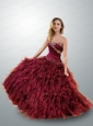 Brand New Sweetheart Wine Red Quinceanera Gown with Beading and Ruffles