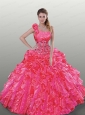 Wonderful Hot Pink Dress For Quinceanera with Beading and Ruffles