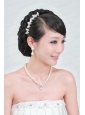 Beautiful Alloy With Peals Wedding Jewelry Set Including Necklace Earrings And Headpiece