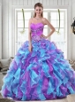 Sweetheart Multi-colored Quinceanera Dresses with Beading and Ruffles