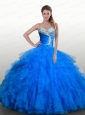Sweetheart Royal Blue Quinceanera Dresses with Beading and Ruffles
