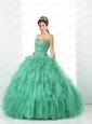 Fashionable Green Sweet 16 Dress For 2014  with Ruffles and Beading