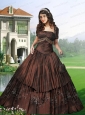 2015 Gorgeous Strapless Brown Quinceanera Dresses with Ruching and Embroidery