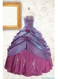 2015 Purple Strapless Quinceanera Dresses with Appliques and Hand Made Flowers