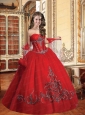 Beautiful Strapless Red Quinceanera Dress with Appliques and Ruffled Layers