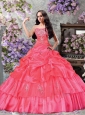 Custom Made A-line Strapless Pick-ups and Ruffles Watermelon Red Sweet 16 Dresses for 2015