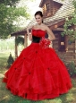 Latest Red Strapless Organza Quinceanera Dress For 2015