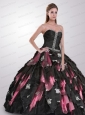 Strapless Ruffles and Appliques Quinceanera Dresses in Black and Pink for 2015