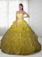 2015 Brand New Ruffles and Beading Yellow Dress for Quinceanera