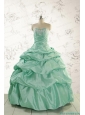 2015 Luxurious Apple Green Quinceanera Dress with Beading and Pick Up