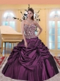 Classical Appliques and Hand Made Flowers Purple Quinceanera Dress For 2015