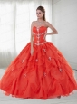 Customize Strapless Appliques and Ruffles Red Quinceanera Dresses For 2015
