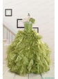 Inexpensive Olive Green Dresses for Quince with Beading and Ruffles