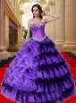 Luxurious Sweetheart  Beading and Ruffles Quinceanera Dress in Purple