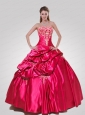 Wonderful Strapless Red Quinceanera Gown with Appliques