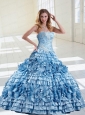 2015 Customize Light Blue Ruffled Layers and Appliques Quinceanera Dress