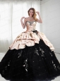 2015 Exclusive Sweetheart Appliques Pink and Black Quinceanera Dresses