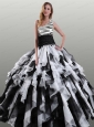 2015 Fashionable White and Black Quinceanera Dresses with Ruffles