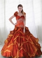2015 Halter Top Rust Red Quinceanera Ball Gown  with Ruffles