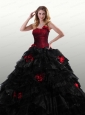 2015 The Super Hot Strapless Red and Black Quinceanera Dresses with Ruffles