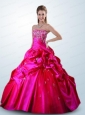 Beautiful Hot Pink Sweet 16 Dress with Appliques and Pick Ups