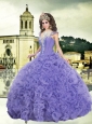 Beautiful Wide Straps Beading and Ruffles Quinceanera Dresses in Purple