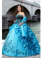 Cheap Sweetheart Embroidery Quinceanera Dress in Blue and Black with Beading and Pick Ups