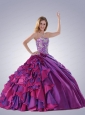 Gorgeous Strapless Appliques and Ruffles Quinceanra Dress in Purple